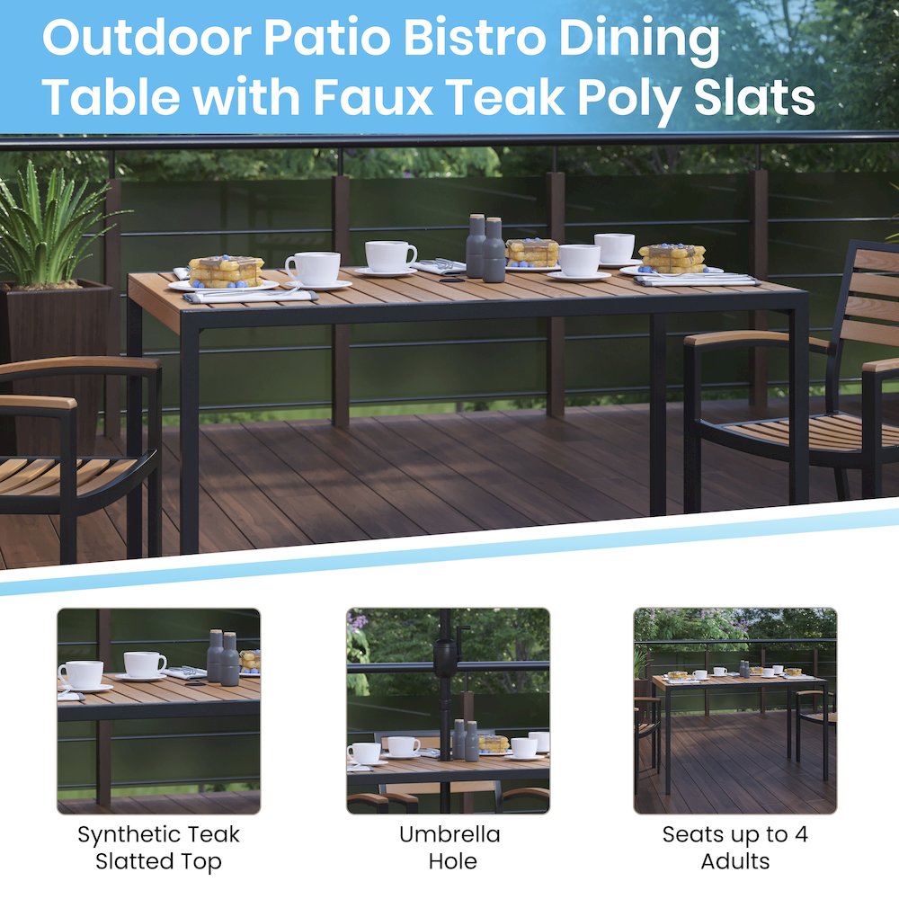 5 Piece Patio Table Set – Poly Slats – 30″ x 48″ Table with 4 Stackable Chairs