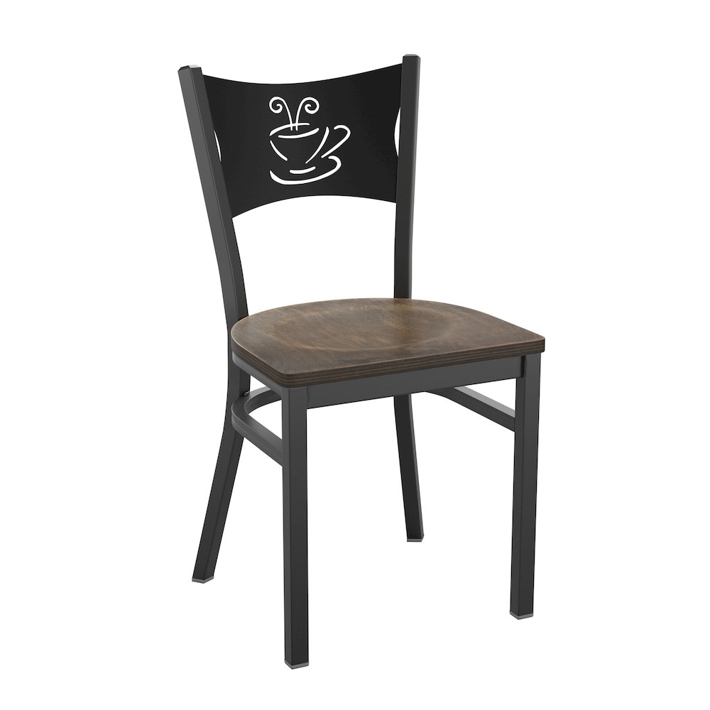 Black Coffee Back Metal Restaurant Chair – Antique Copper Wood Seat