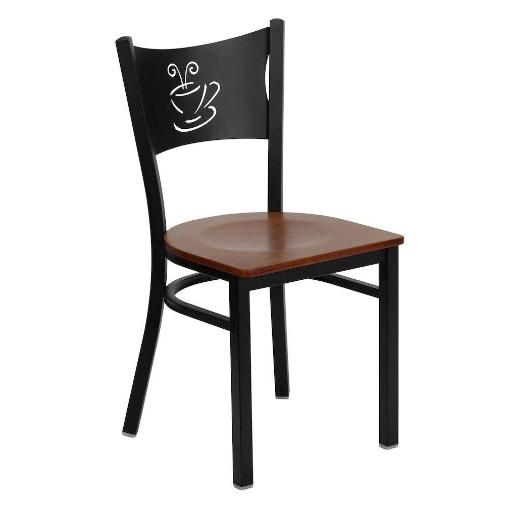 Black Coffee Back Metal Restaurant Chair – Cherry Wood Seat