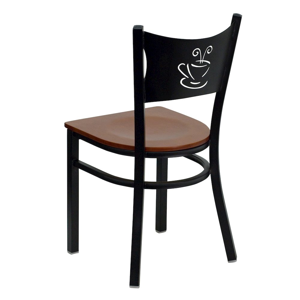 Black Coffee Back Metal Restaurant Chair – Cherry Wood Seat