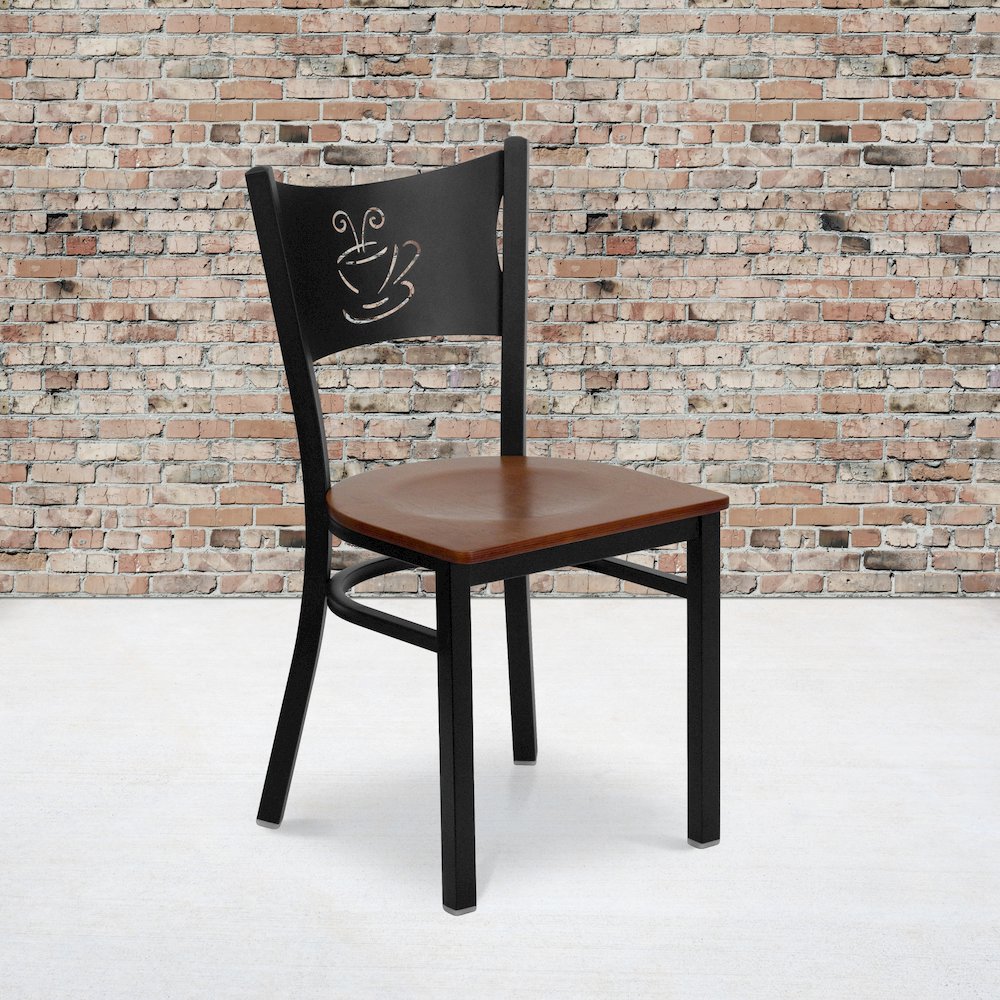 Black Coffee Back Metal Restaurant Chair – Cherry Wood Seat