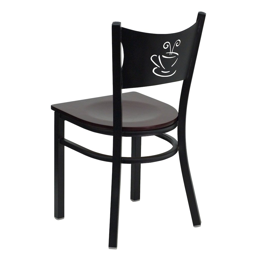 Black Coffee Back Metal Restaurant Chair – Mahogany Wood Seat
