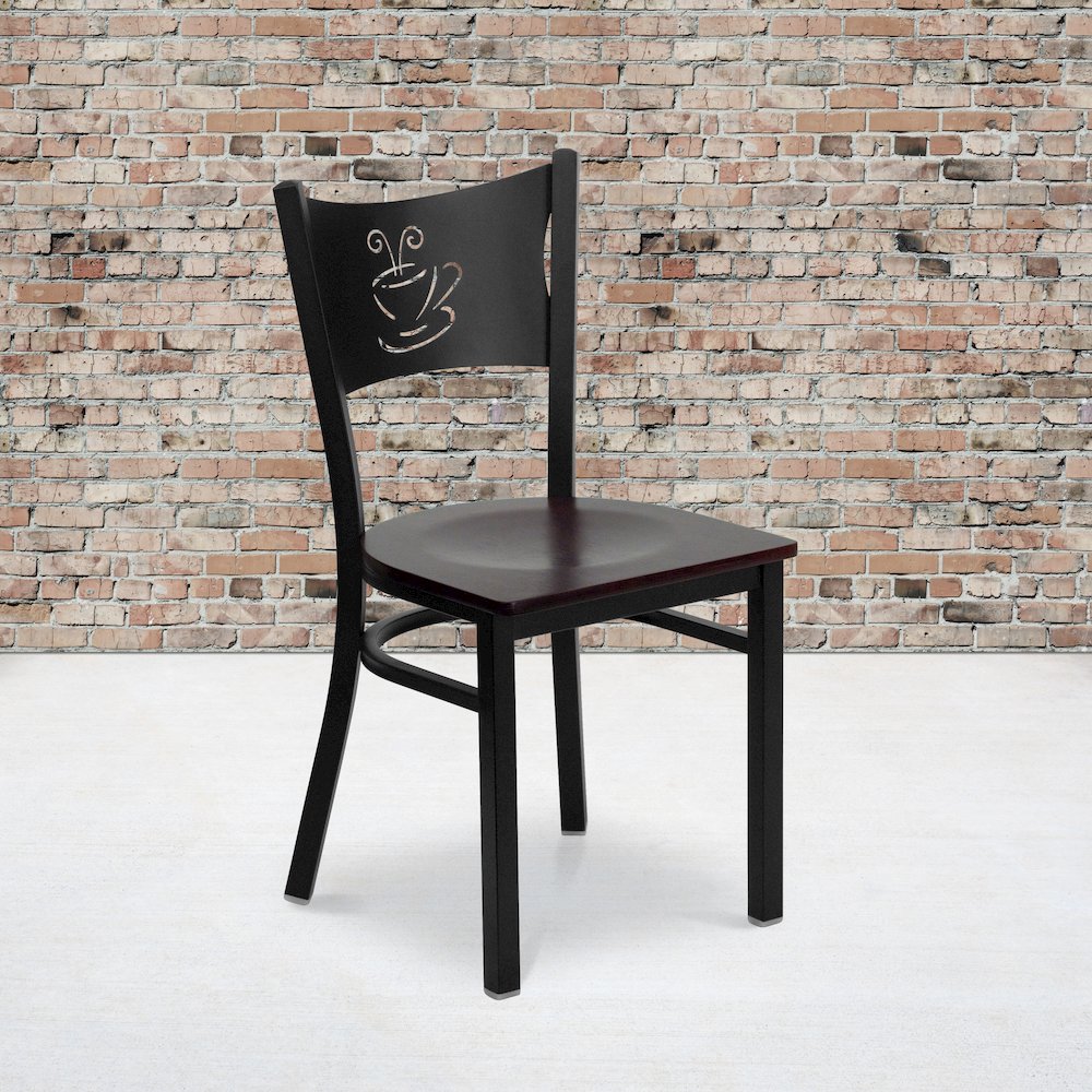 Black Coffee Back Metal Restaurant Chair – Mahogany Wood Seat