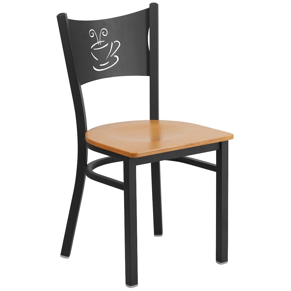 Black Coffee Back Metal Restaurant Chair – Natural Wood Seat