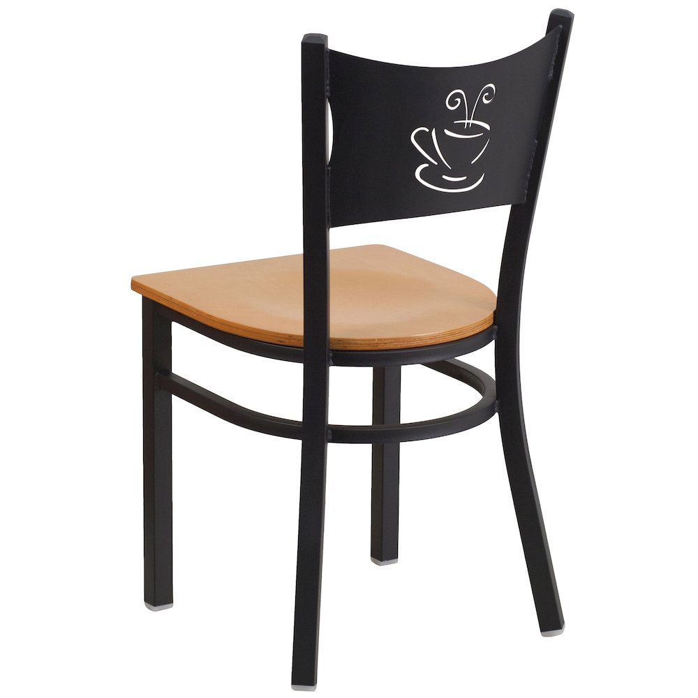 Black Coffee Back Metal Restaurant Chair – Natural Wood Seat