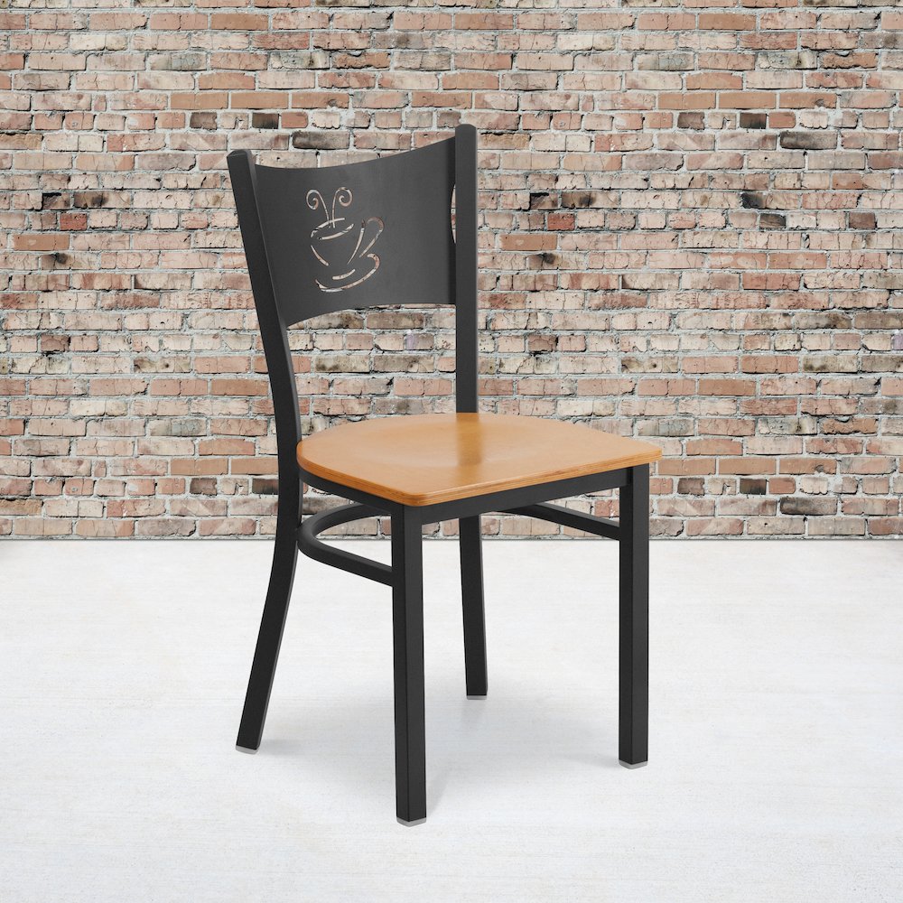 Black Coffee Back Metal Restaurant Chair – Natural Wood Seat