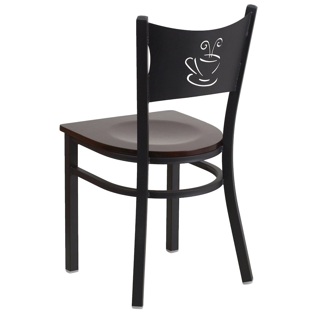 Black Coffee Back Metal Restaurant Chair – Walnut Wood Seat
