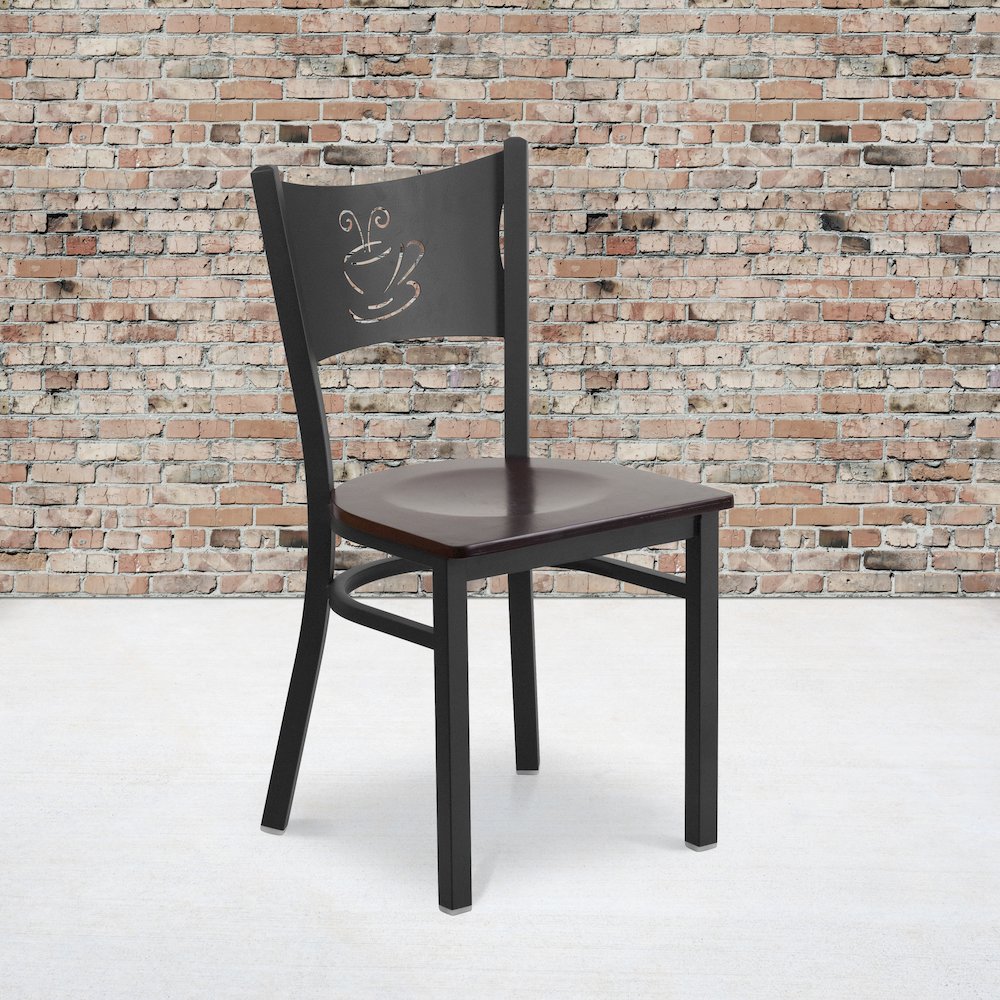 Black Coffee Back Metal Restaurant Chair – Walnut Wood Seat