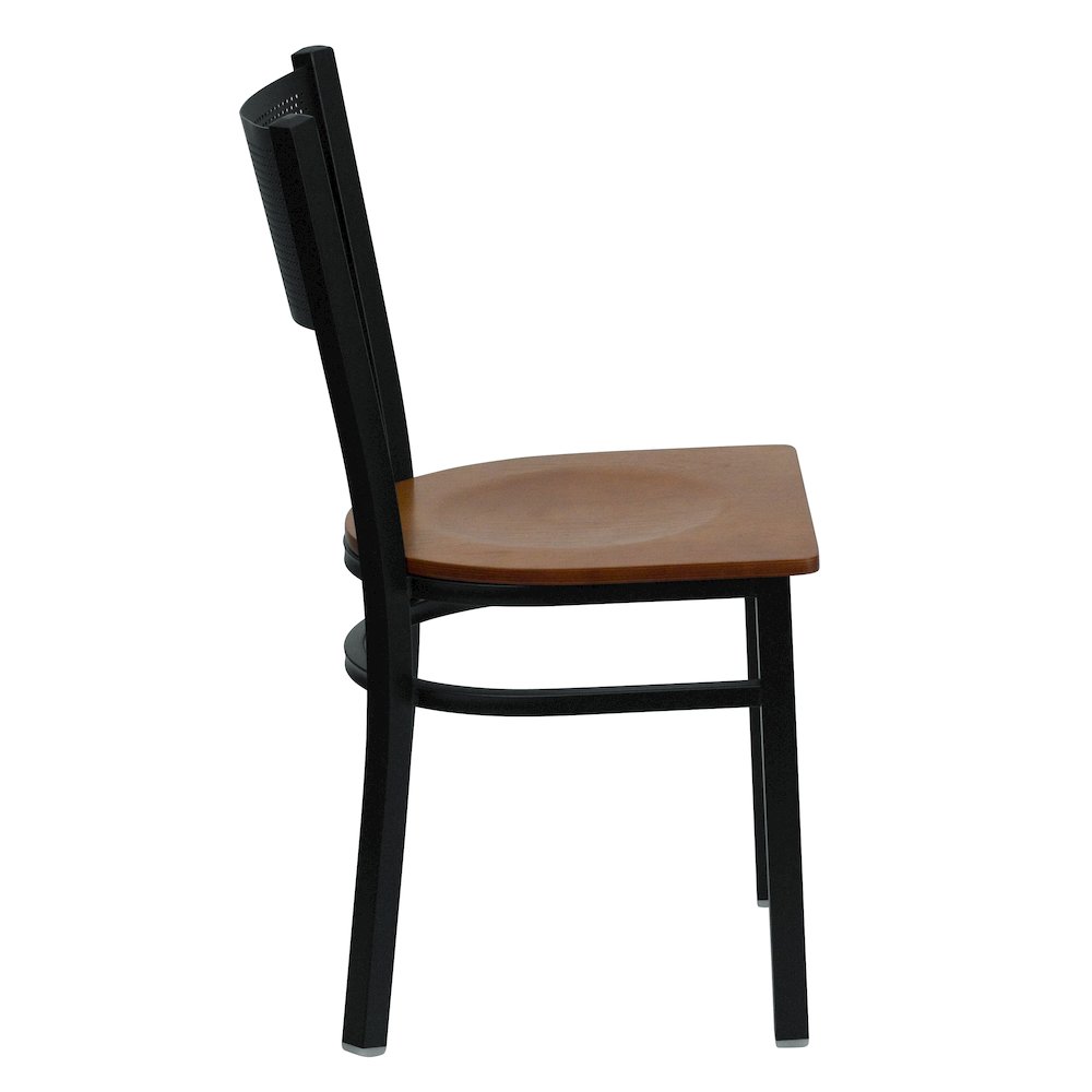 Black Grid Back Metal Restaurant Chair – Cherry Wood Seat