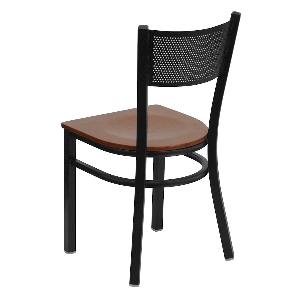 Black Grid Back Metal Restaurant Chair – Cherry Wood Seat