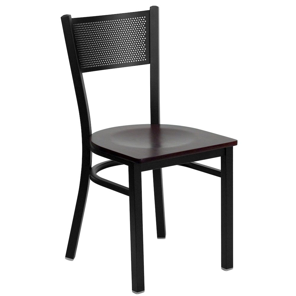 Black Grid Back Metal Restaurant Chair – Mahogany Wood Seat