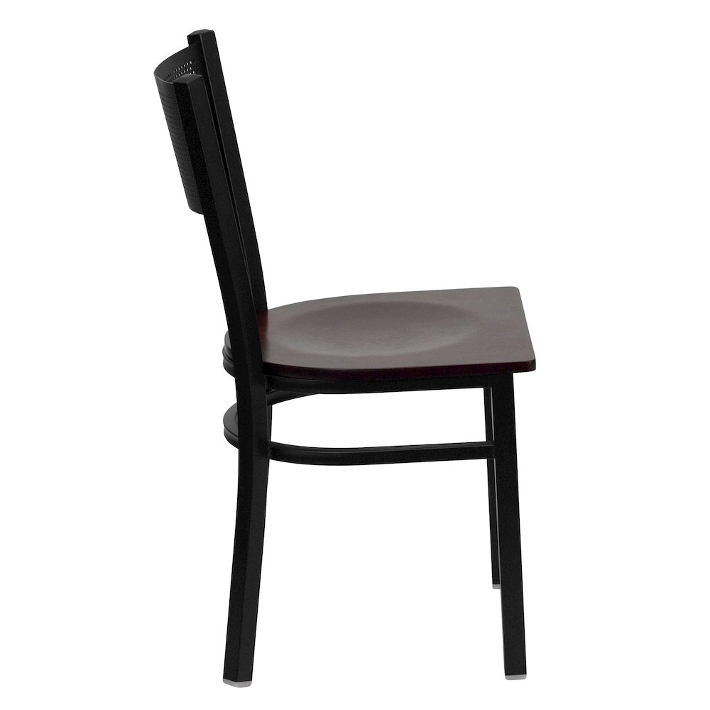 Black Grid Back Metal Restaurant Chair – Mahogany Wood Seat