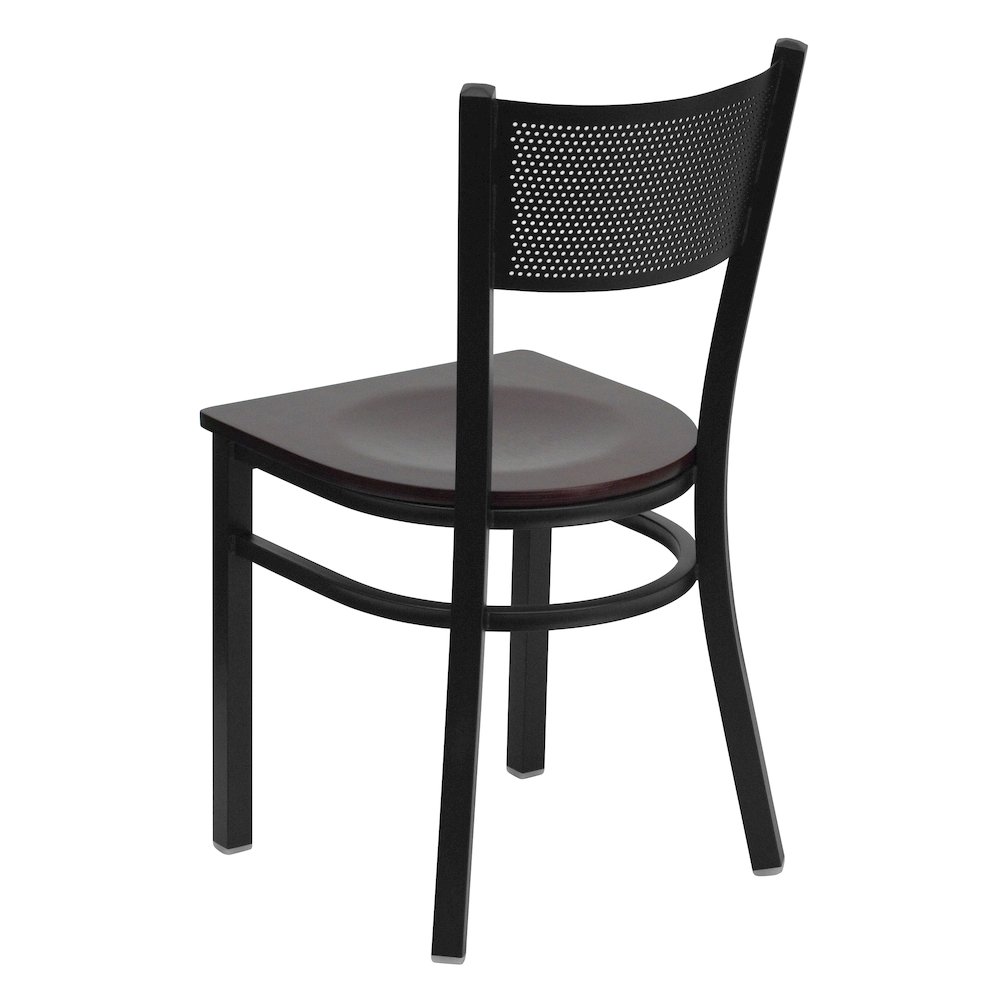 Black Grid Back Metal Restaurant Chair – Mahogany Wood Seat