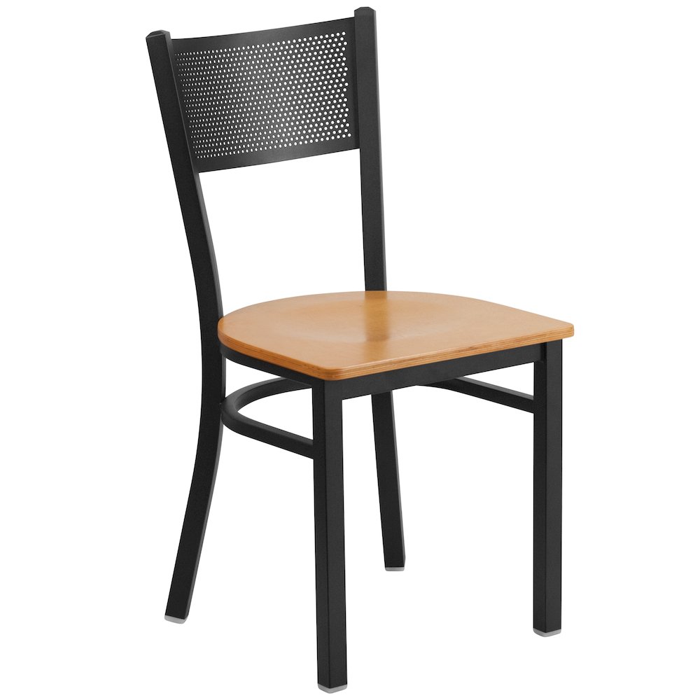 Black Grid Back Metal Restaurant Chair – Natural Wood Seat