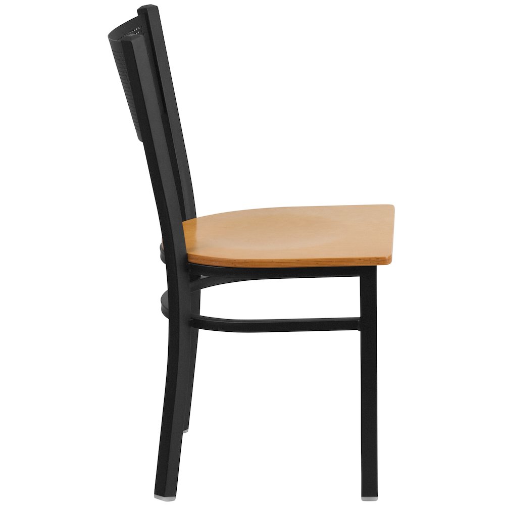 Black Grid Back Metal Restaurant Chair – Natural Wood Seat