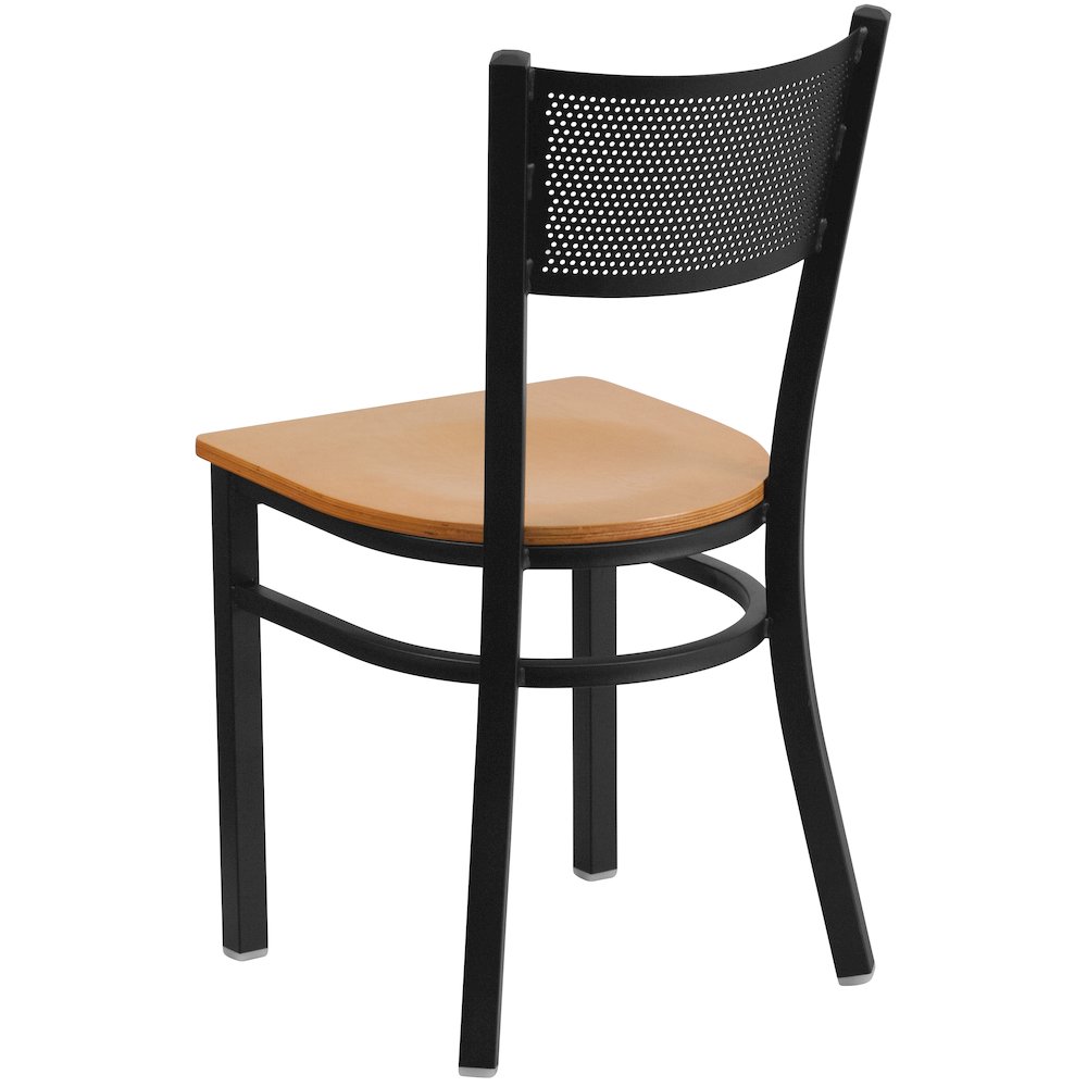 Black Grid Back Metal Restaurant Chair – Natural Wood Seat