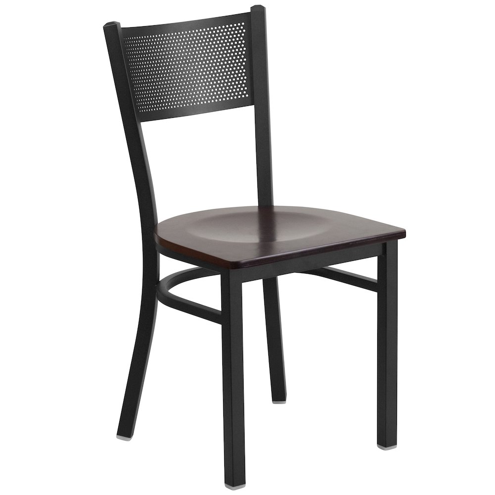 Black Grid Back Metal Restaurant Chair – Walnut Wood Seat