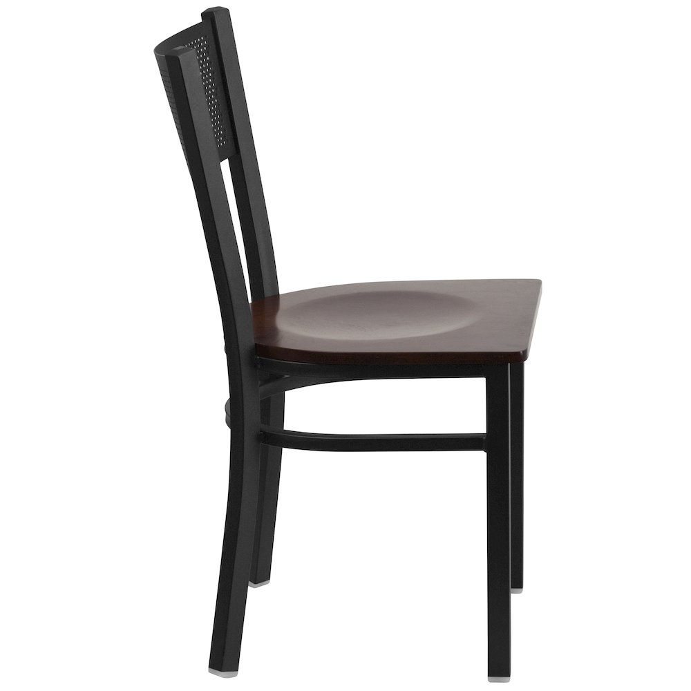 Black Grid Back Metal Restaurant Chair – Walnut Wood Seat