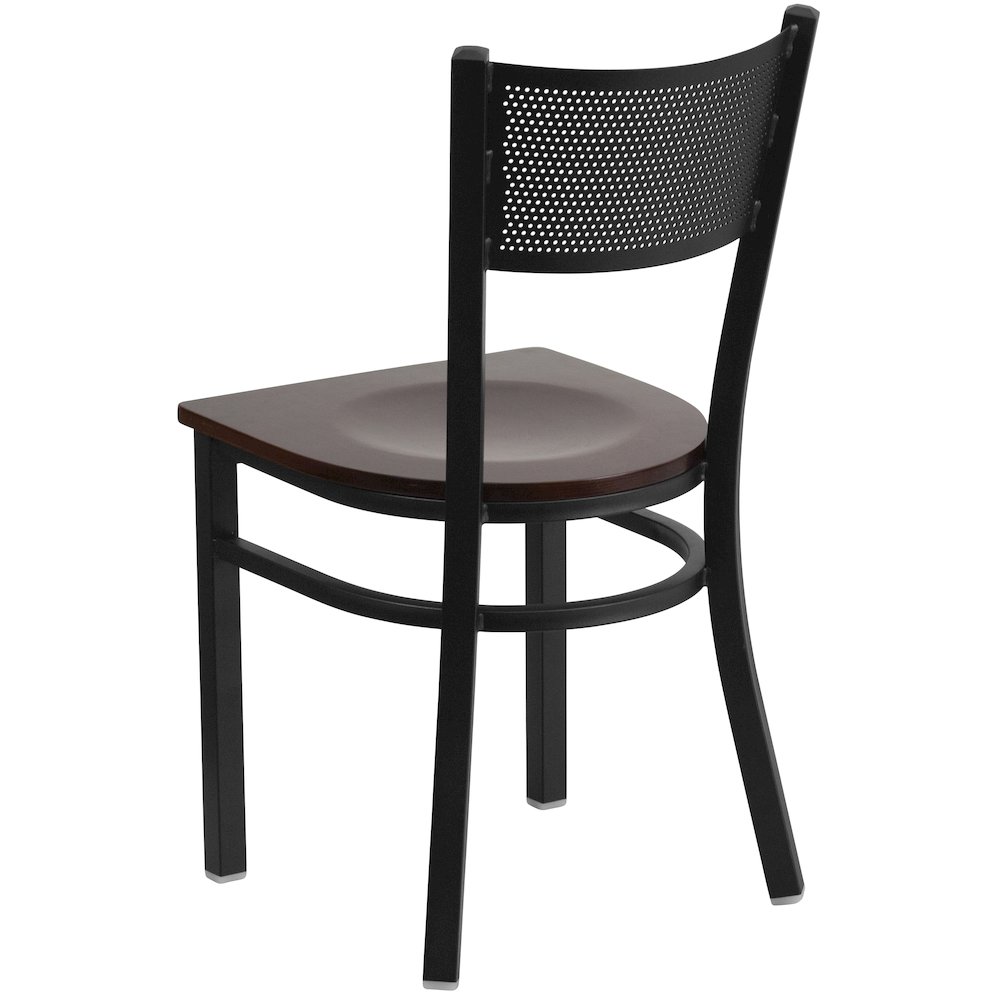 Black Grid Back Metal Restaurant Chair – Walnut Wood Seat