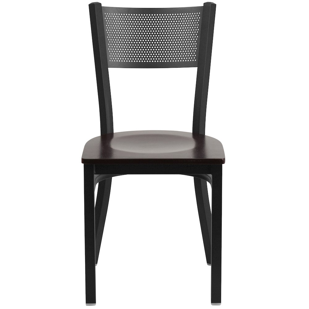 Black Grid Back Metal Restaurant Chair – Walnut Wood Seat
