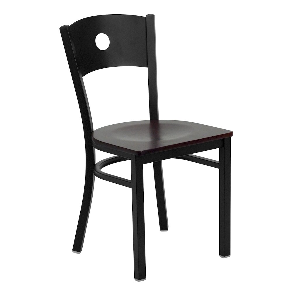 Black Circle Back Metal Restaurant Chair – Mahogany Wood Seat