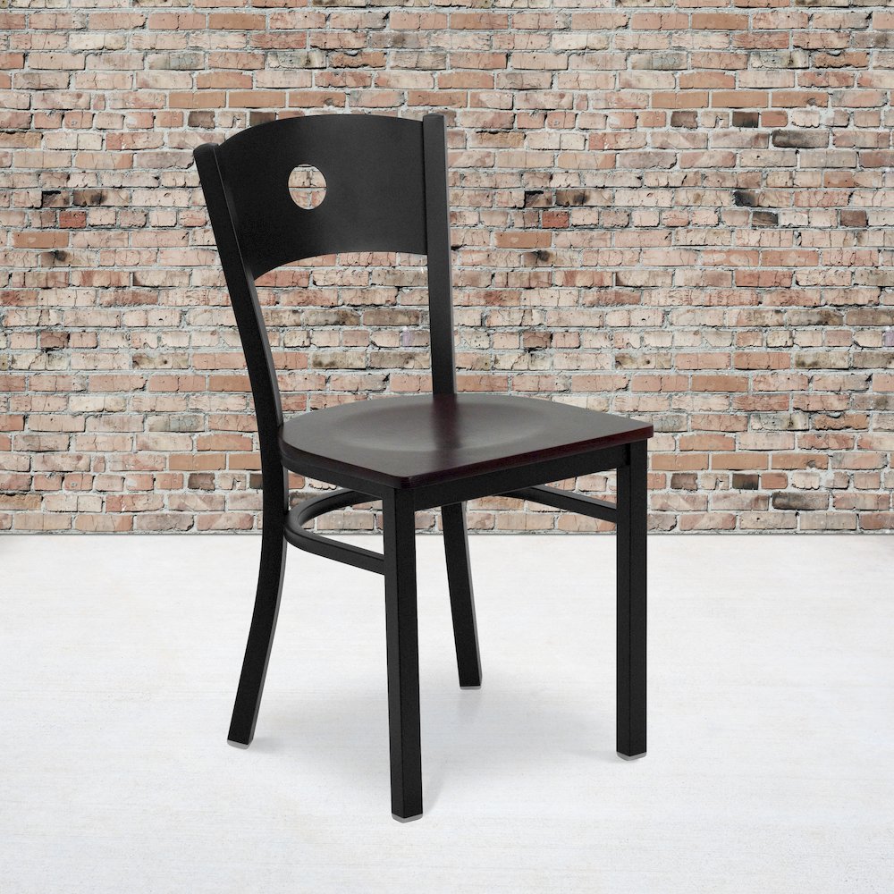 Black Circle Back Metal Restaurant Chair – Mahogany Wood Seat