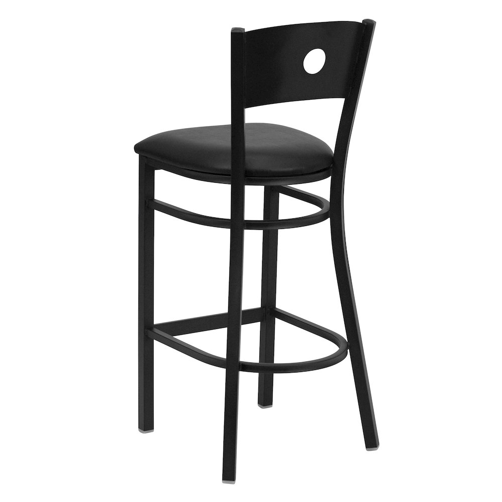 Black Circle Back Metal Restaurant Barstool – Black Vinyl Seat