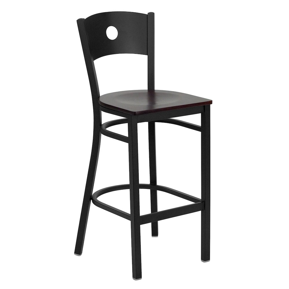 Black Circle Back Metal Restaurant Barstool – Mahogany Wood Seat