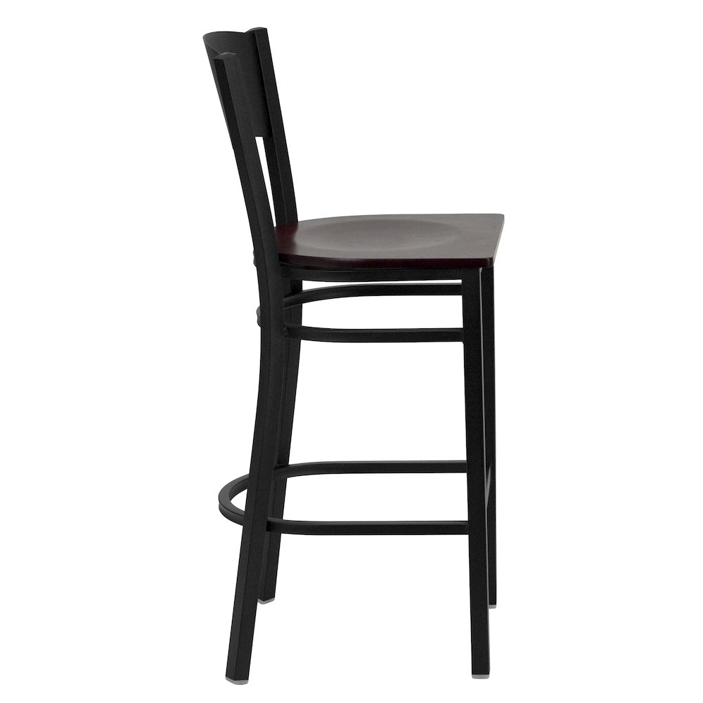 Black Circle Back Metal Restaurant Barstool – Mahogany Wood Seat
