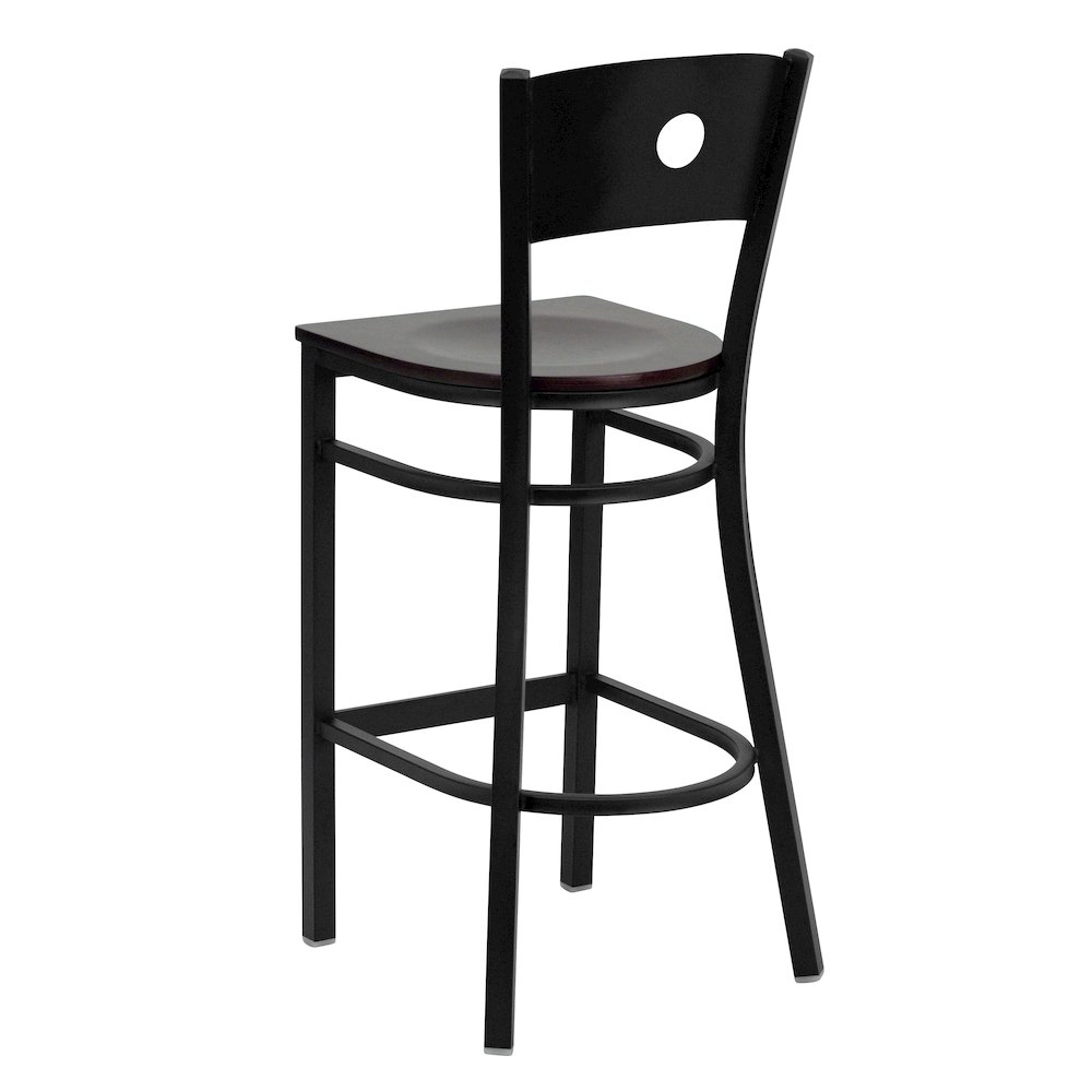 Black Circle Back Metal Restaurant Barstool – Mahogany Wood Seat