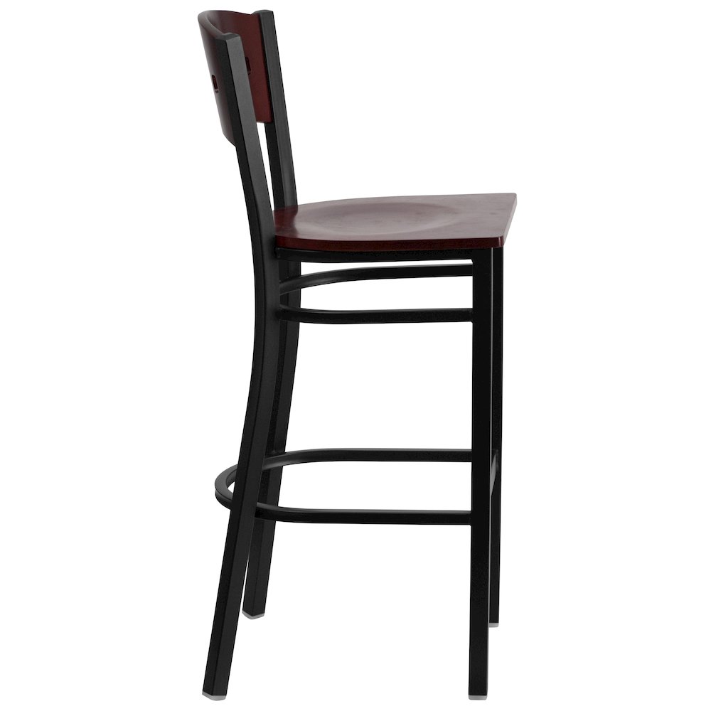 Black 4 Square Back Metal Restaurant Barstool – Mahogany Wood Back & Seat