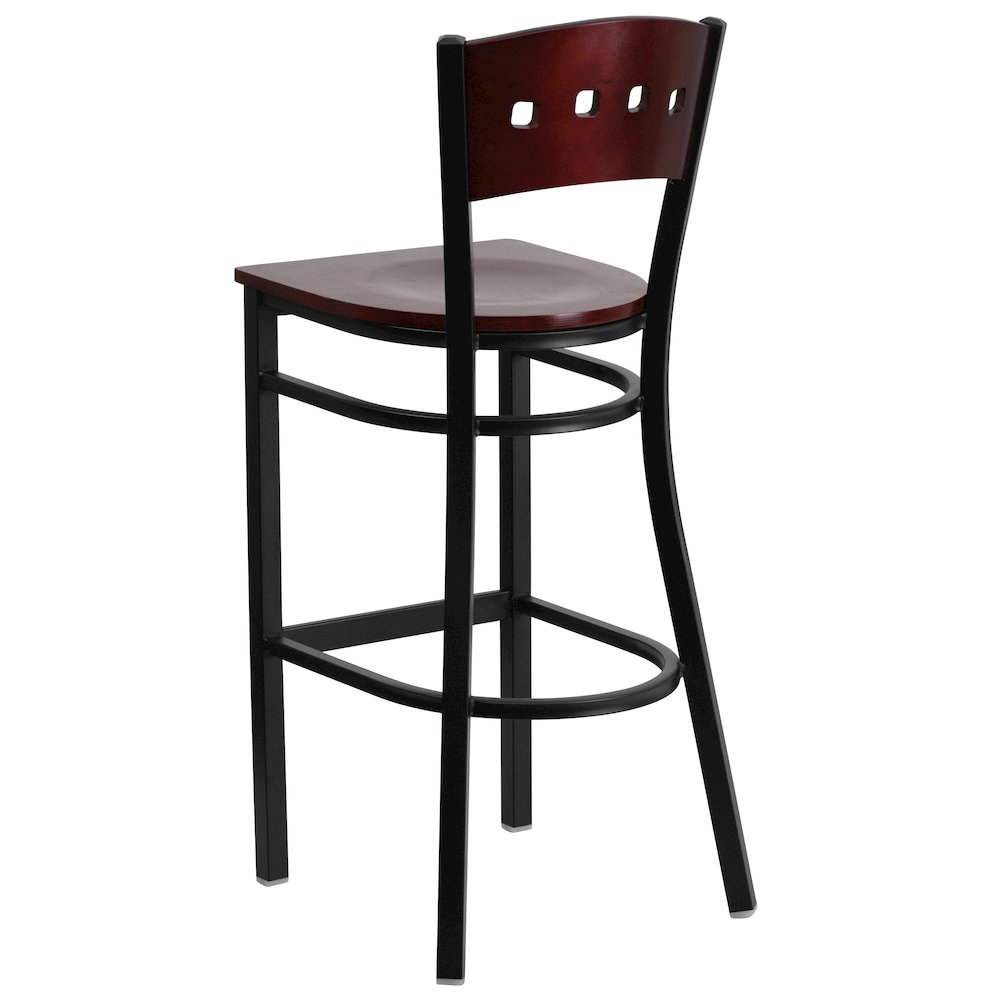 Black 4 Square Back Metal Restaurant Barstool – Mahogany Wood Back & Seat