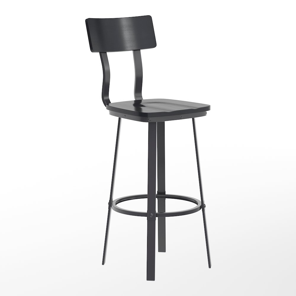 Black Restaurant Barstool with Wood Seat & Back