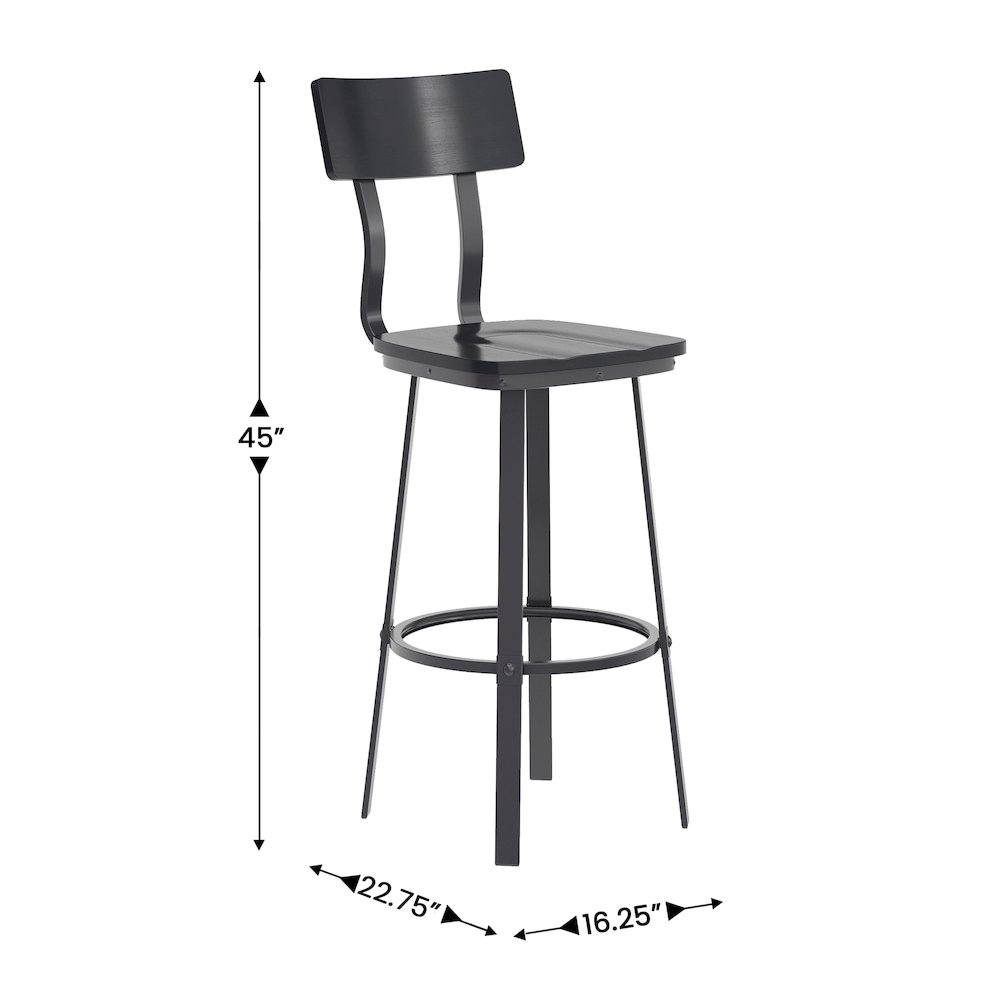 Black Restaurant Barstool with Wood Seat & Back