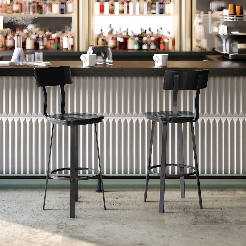 Black Restaurant Barstool with Wood Seat & Back