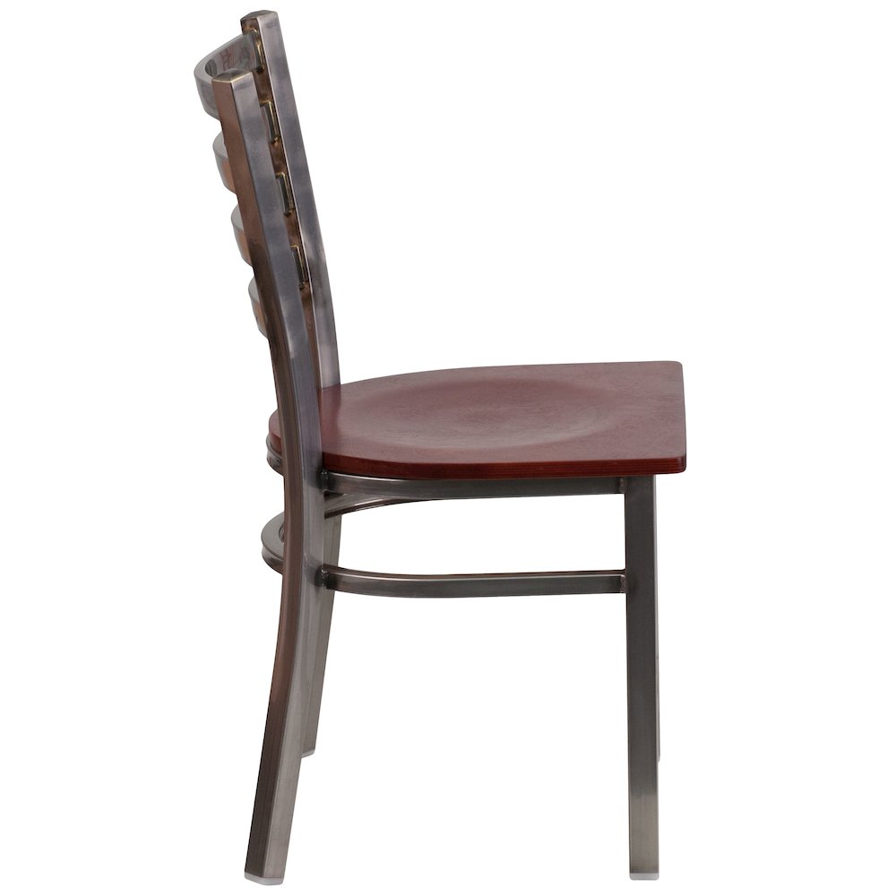 Clear Coated Ladder Back Metal Restaurant Chair – Mahogany Wood Seat