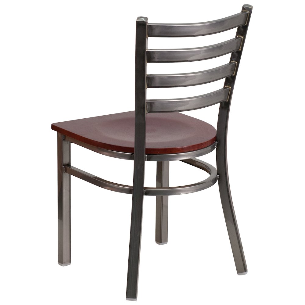 Clear Coated Ladder Back Metal Restaurant Chair – Mahogany Wood Seat