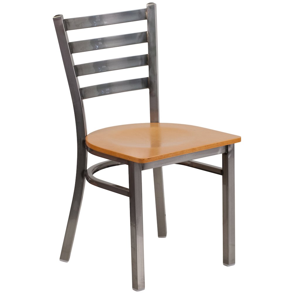 Clear Coated Ladder Back Metal Restaurant Chair – Natural Wood Seat