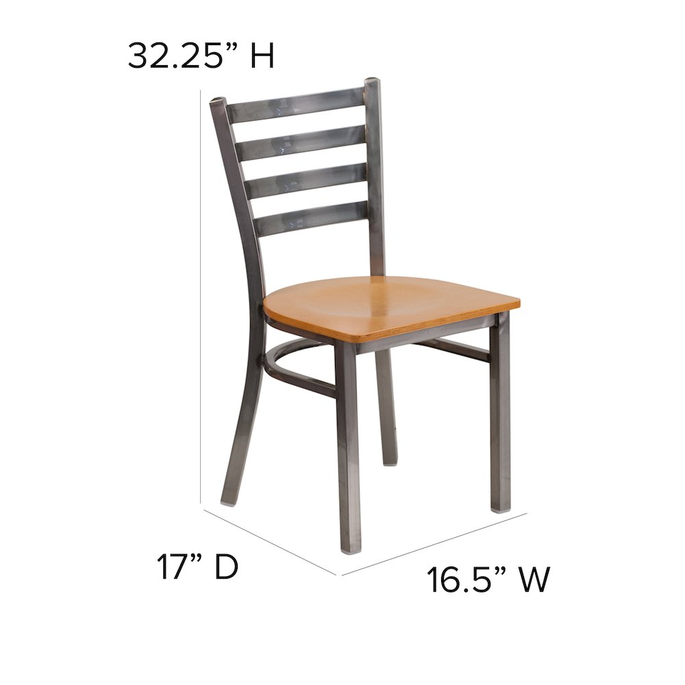 Clear Coated Ladder Back Metal Restaurant Chair – Natural Wood Seat