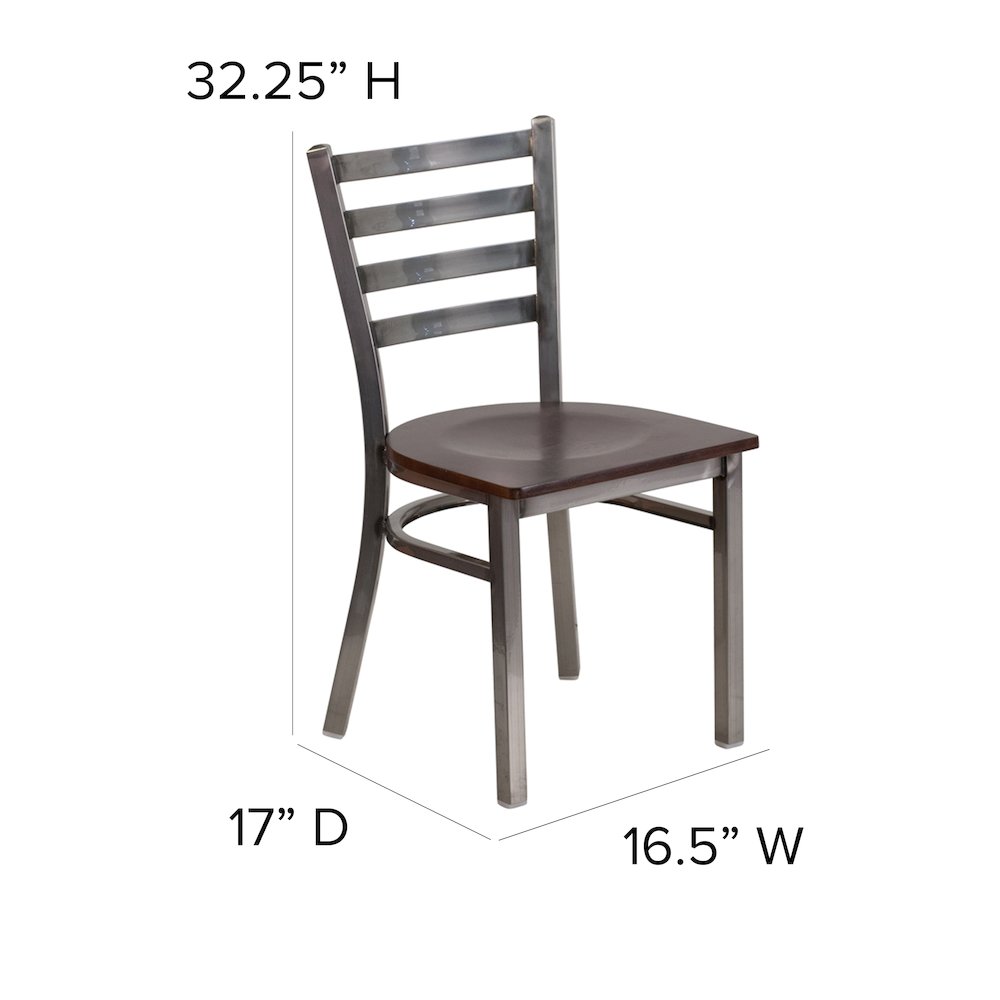 Clear Coated Ladder Back Metal Restaurant Chair – Walnut Wood Seat