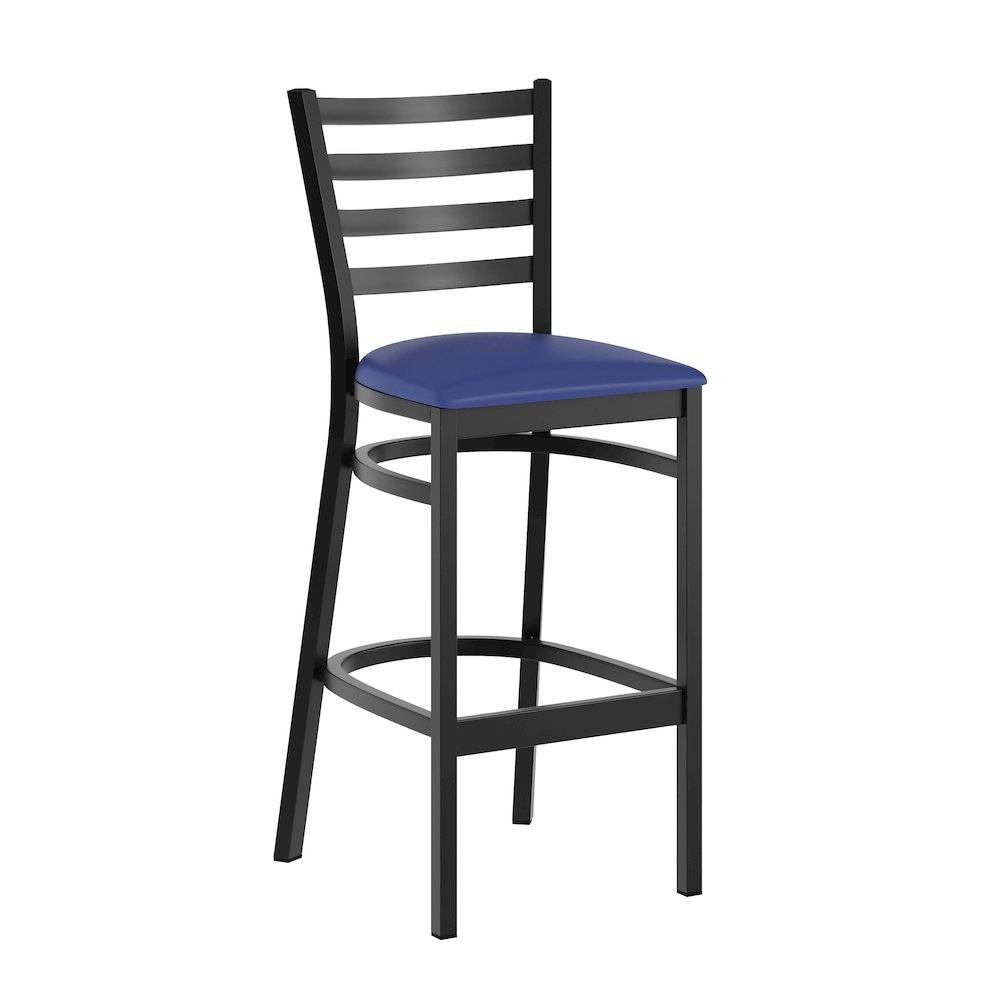 HERCULES Black Ladder Back Metal Restaurant Barstool – Blue Vinyl Seat