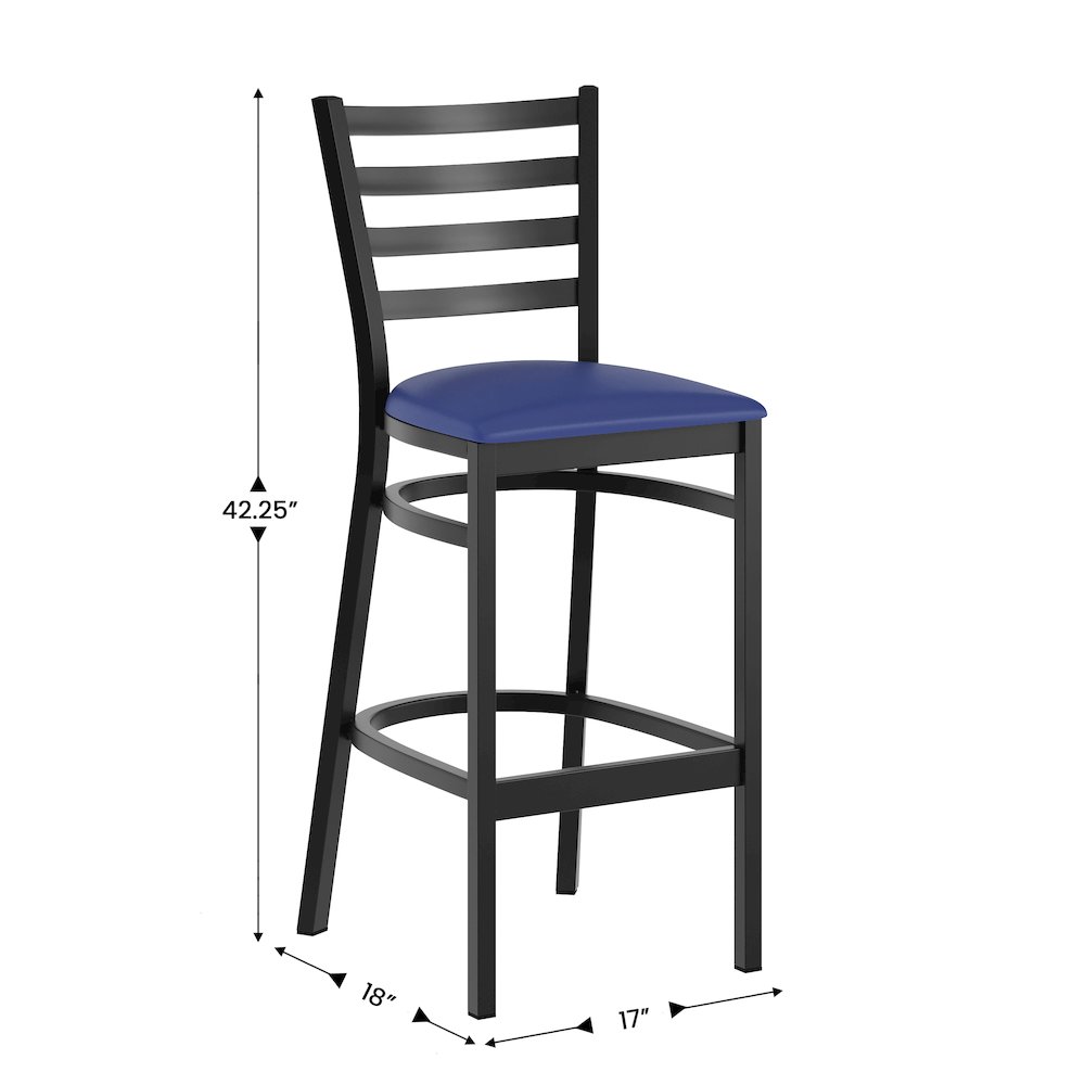 HERCULES Black Ladder Back Metal Restaurant Barstool – Blue Vinyl Seat
