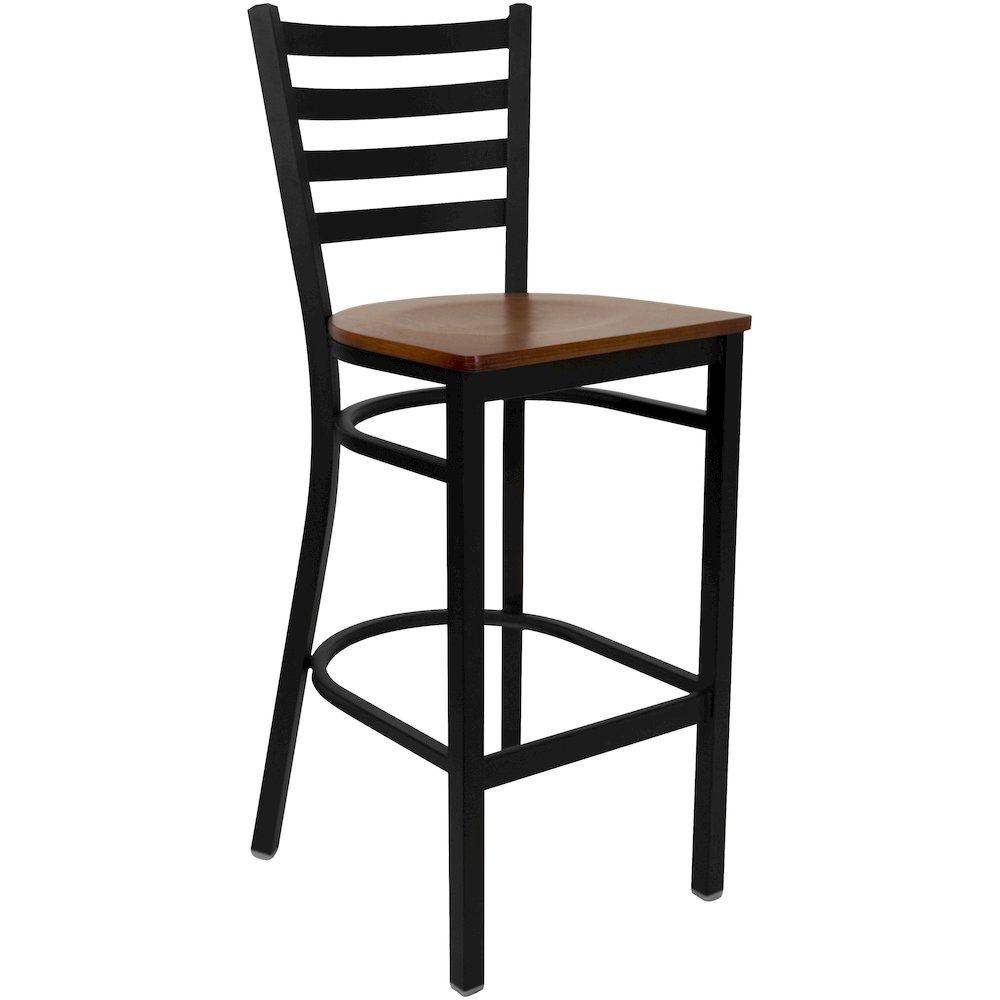 Black Ladder Back Metal Restaurant Barstool – Cherry Wood Seat