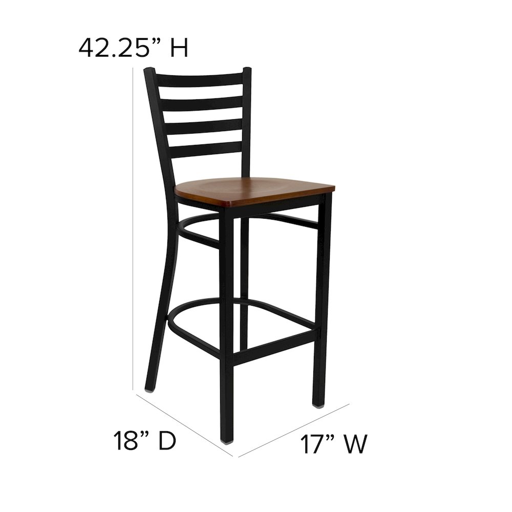 Black Ladder Back Metal Restaurant Barstool – Cherry Wood Seat