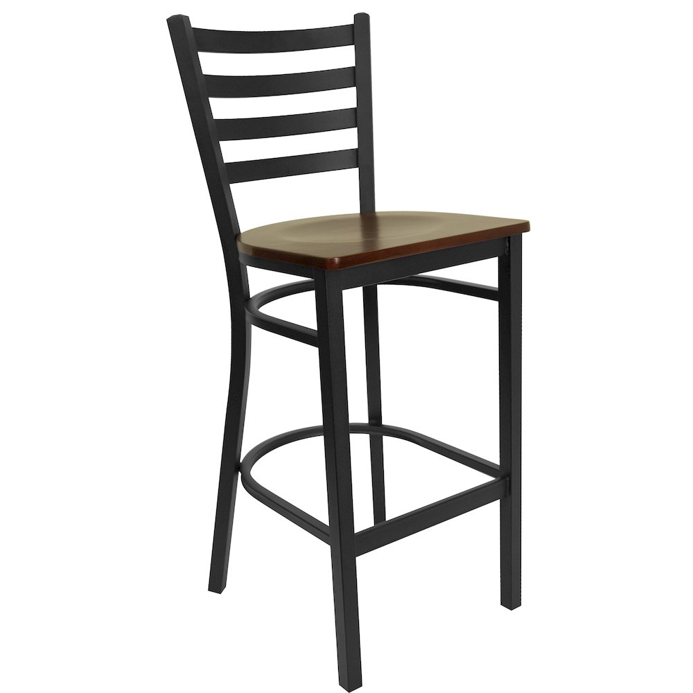 Black Ladder Back Metal Restaurant Barstool – Mahogany Wood Seat