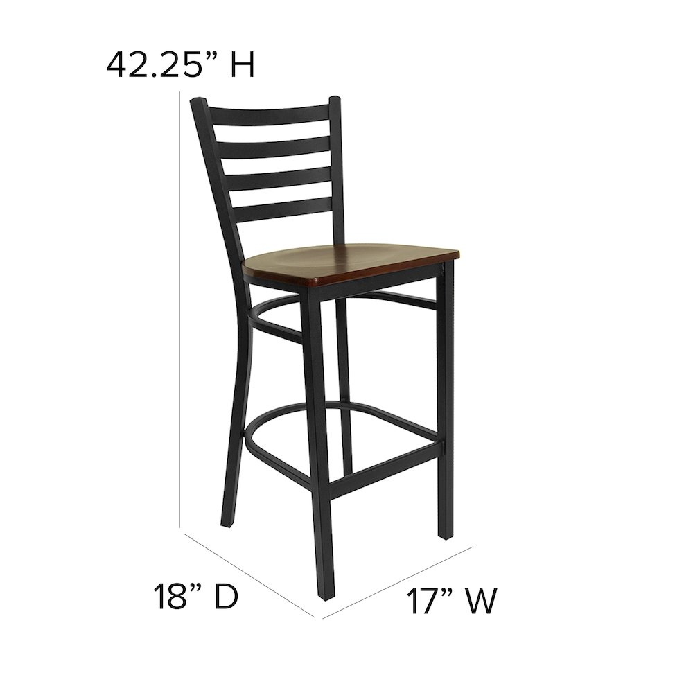 Black Ladder Back Metal Restaurant Barstool – Mahogany Wood Seat