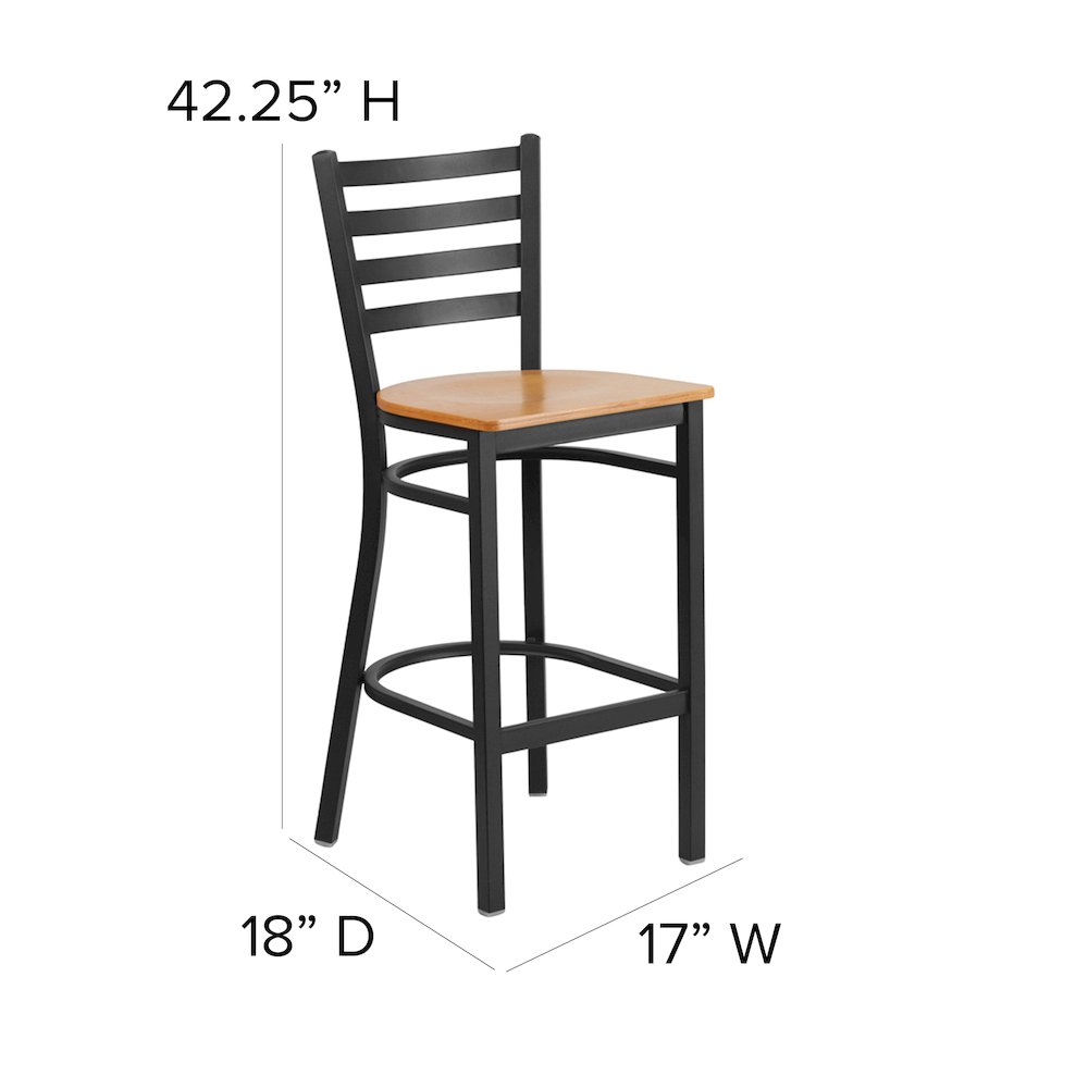 Black Ladder Back Metal Restaurant Barstool – Natural Wood Seat