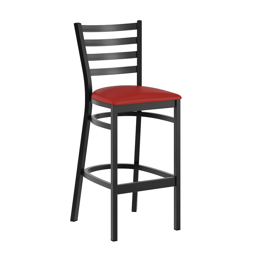HERCULES Black Ladder Back Metal Restaurant Barstool – Red Vinyl Seat