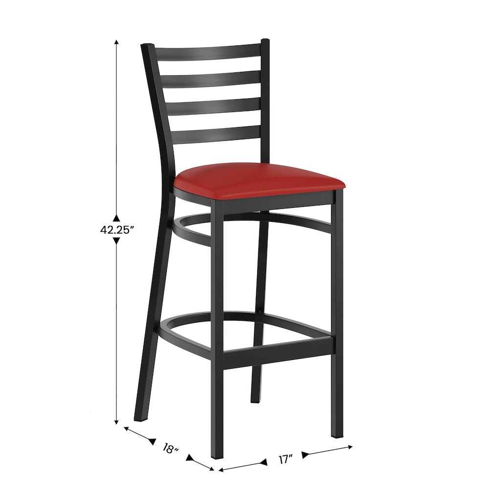 HERCULES Black Ladder Back Metal Restaurant Barstool – Red Vinyl Seat