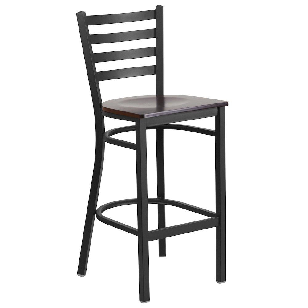 Black Ladder Back Metal Restaurant Barstool – Walnut Wood Seat